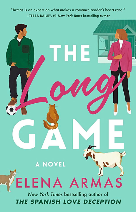 Book cover for a Romantic comedy novel by Elena Armas titled The Long Game. 