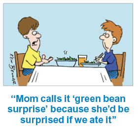 Mom jokes: Two woman sit at a table joking about how hard it is to cook food it is for their kids.