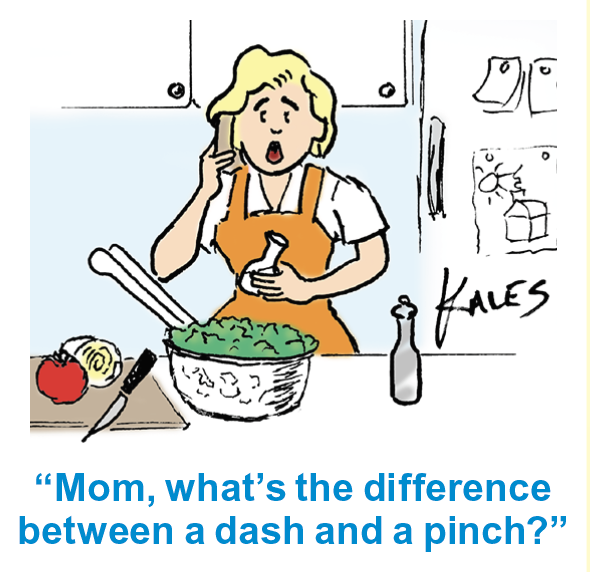 Mom jokes: A mom stands in her kitchen asking her mom for cooking advice