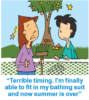 Autumn jokes: A women jokes that she is now bathing suit ready 