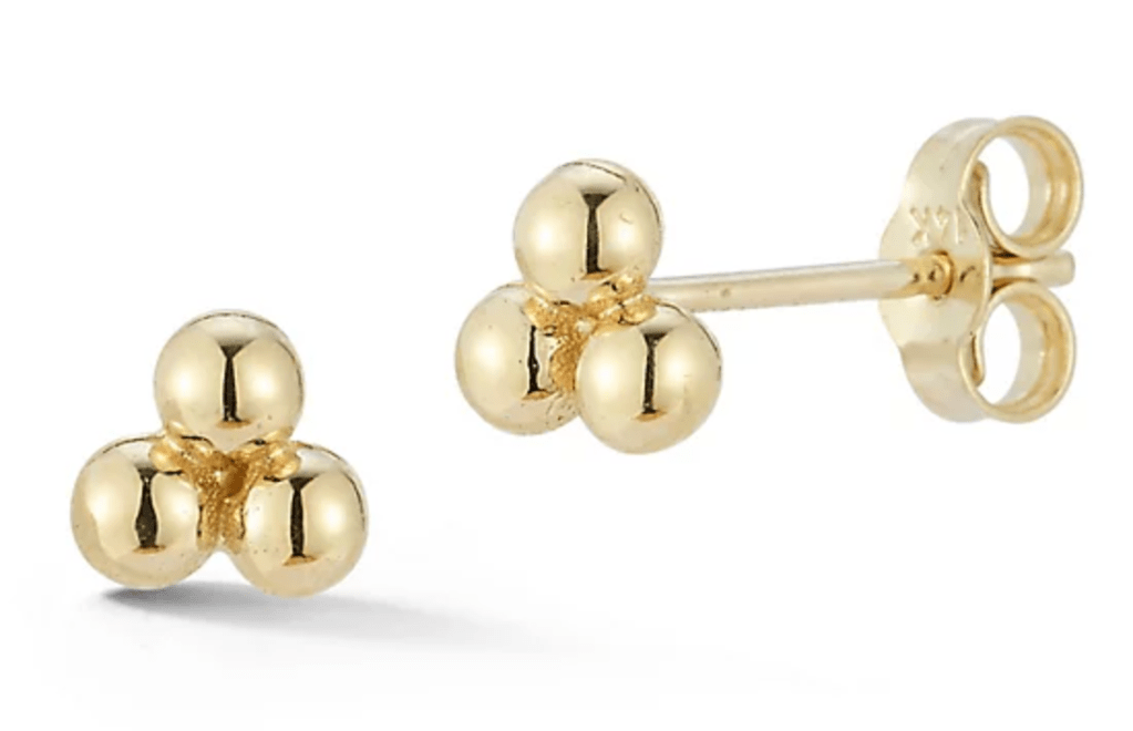 Luminosa Gold Dainty Triple Cluster Bead Stud Earrings, 14K