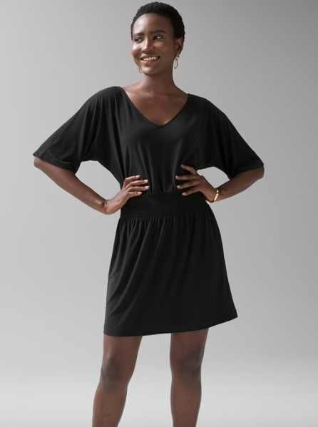 Short-Sleeve-Matte-Jersey-Smocked-Kimono-Dress