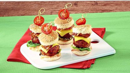 Turkey Burger Sliders sits on a green napkin (air fryer appetizers)