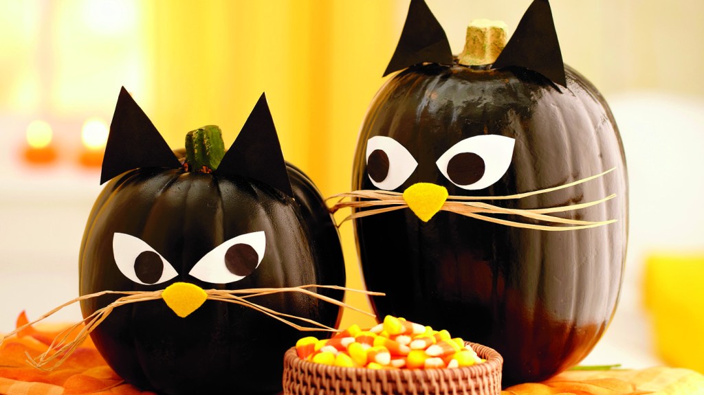 Pumpkin faces painted to look like black cats