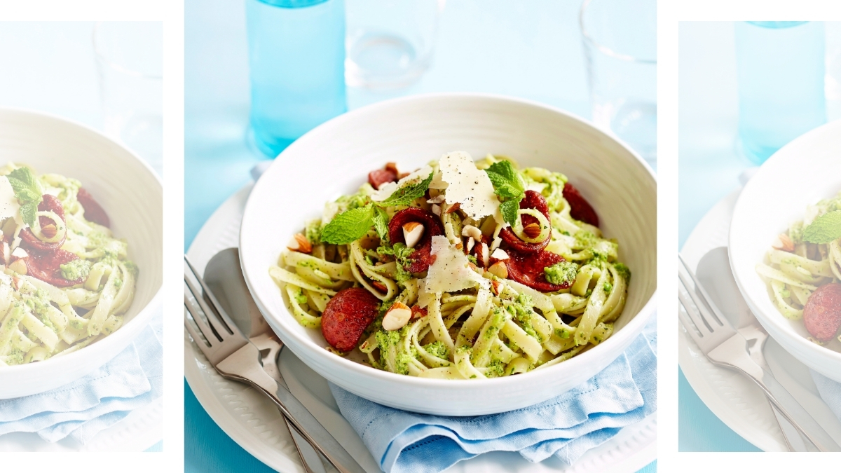Fettuccini with Herbed Pea Pesto