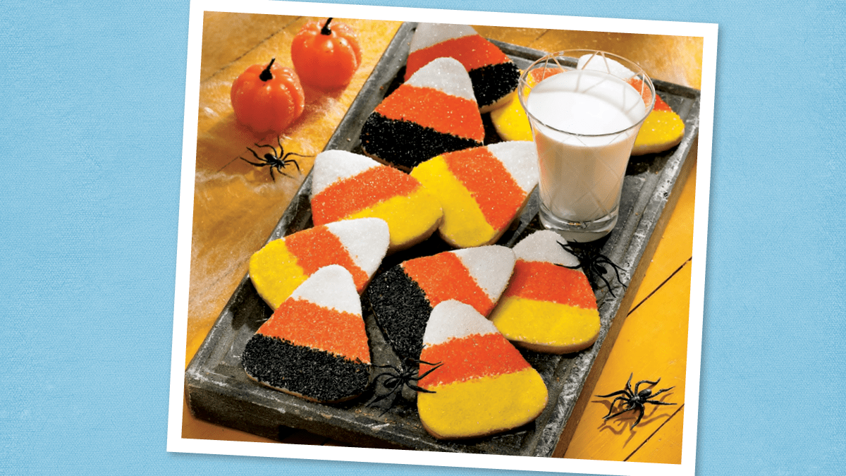 Halloween Cookies: Candy Cane Cookies sits on a black plate