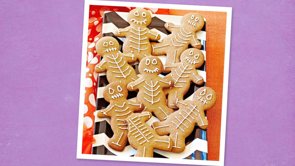 Espresso Cocoa Skeleton Cookies sits on a plate (Halloween Cookies)