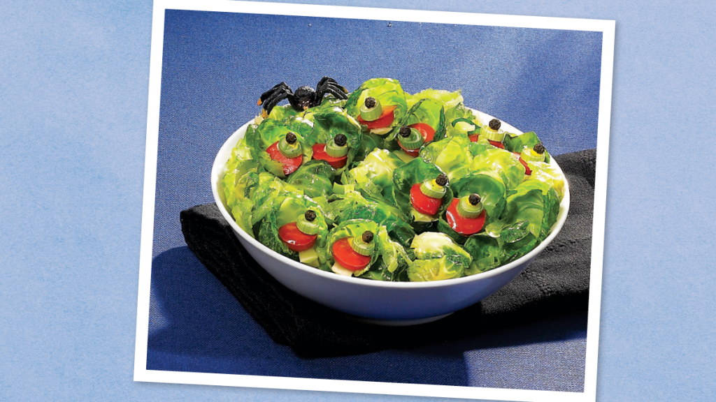 Eyeball Salad sits looking spooky (Halloween dinner ideas)