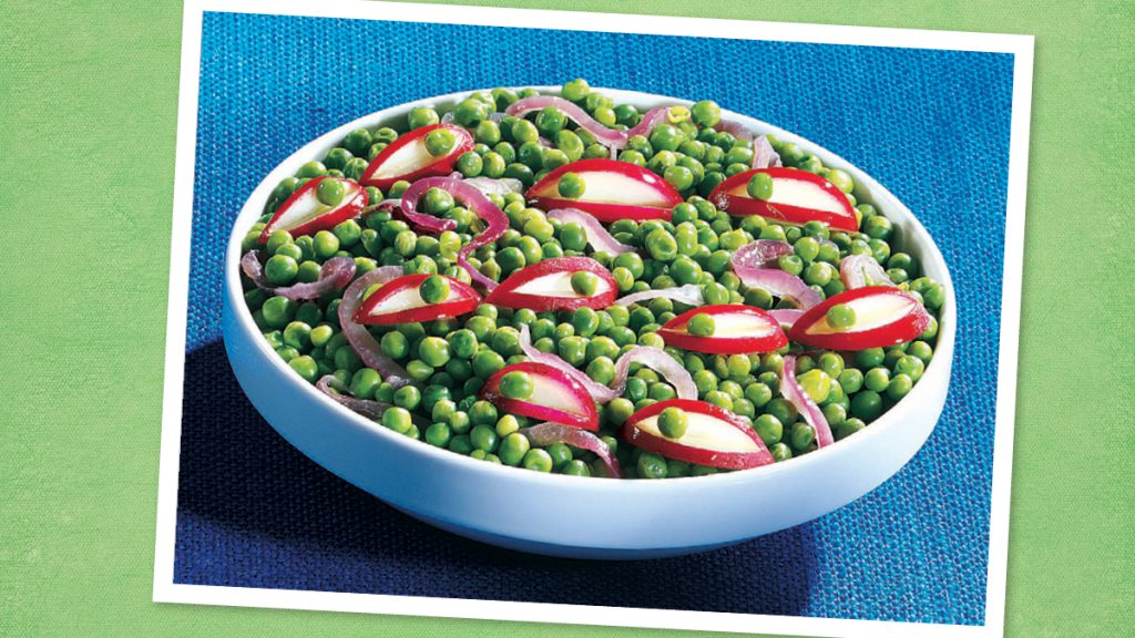 Eye-Poppin’ Peas sits looking healthy (halloween dinner ideas)