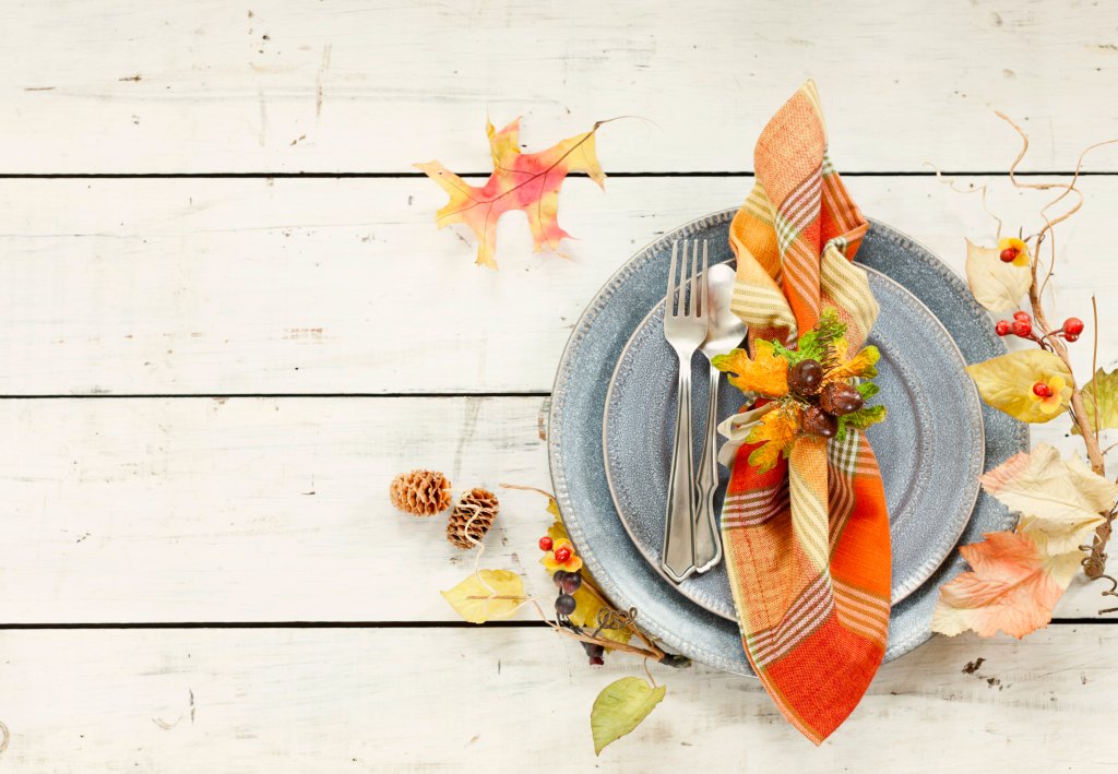Dessert party: Autumn place setting on tabletop for dessert party