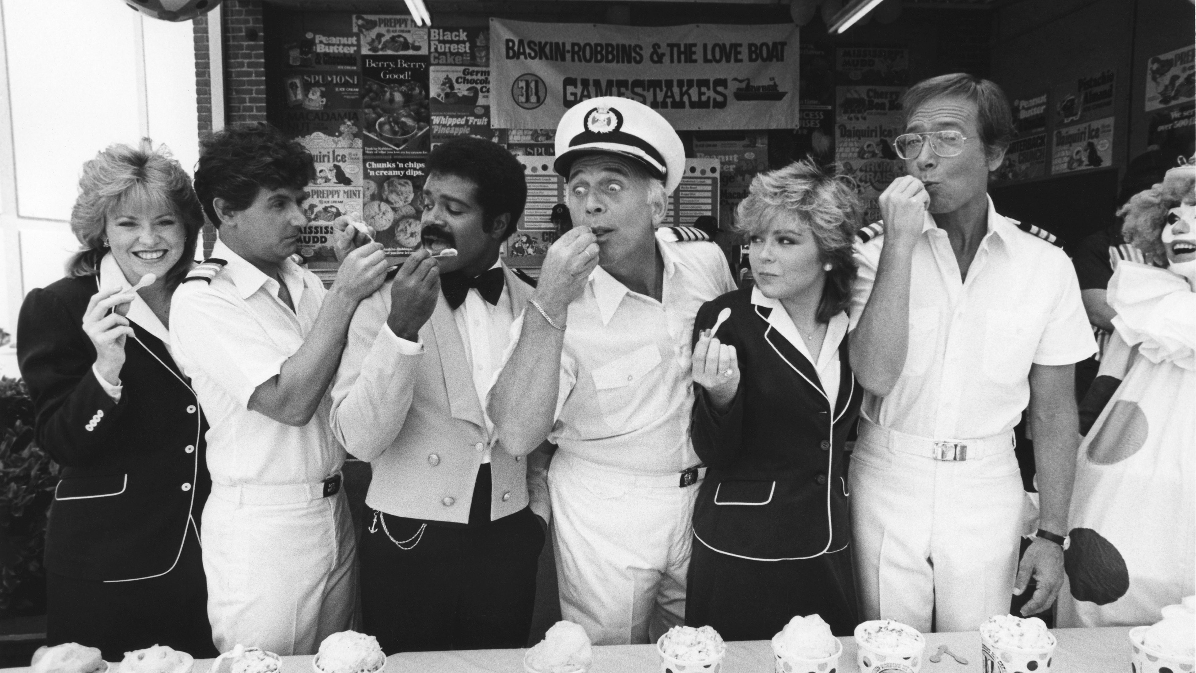 'The Love Boat' Cast (Lauren Tewes, Fred Grandy, Ted Lange, Gavin Macleod, Jill Whelan and Bernie Kopell) in 1983