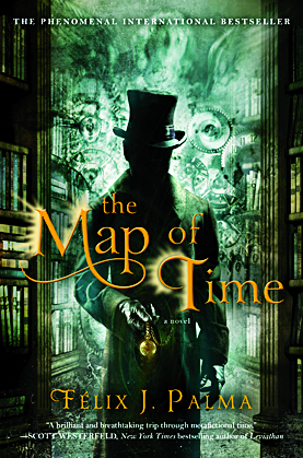 Best Halloween Books: The Map of Time by Felix J. Palma shows a cover image with a silhouette of a man in a top hat and the book title is written over top 