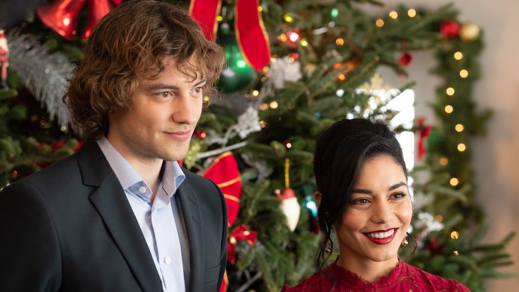 Josh Whitehouse and Vanessa Hudgens in The Knight Before Christmas- rom com on Netflix, 2019