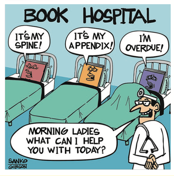 Book jokes: Three books lay in the book hospital with different problems 