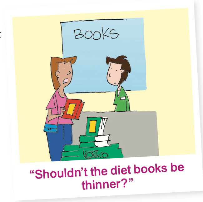 Book jokes: A women asks about a diet books and how big they are