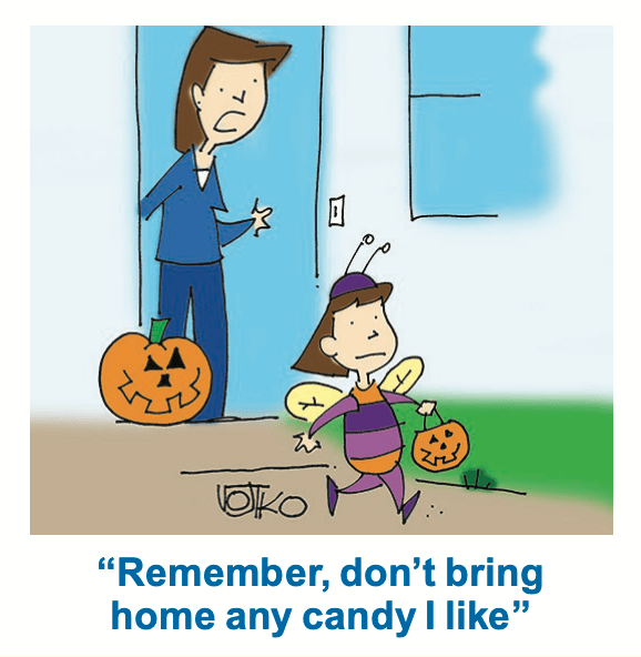 Halloween jokes: A mom tells her kid to only get the good candy