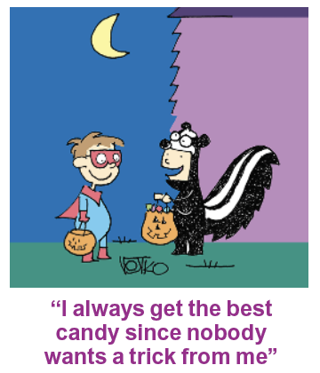 Halloween jokes: A kids dresses as a skunk to avoid doing tricks 