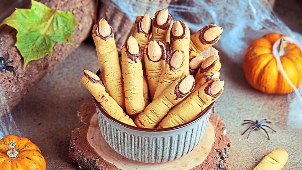 Almond Fingers sits a bowl (halloween cookies)