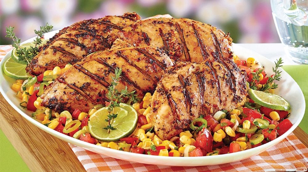 Grilled chicken with corn salsa