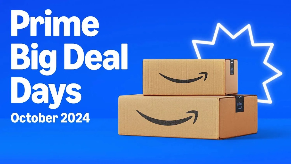 A blue background with Amazon boxes and white text that reads 'Prime Big Deal Days October 2024.'