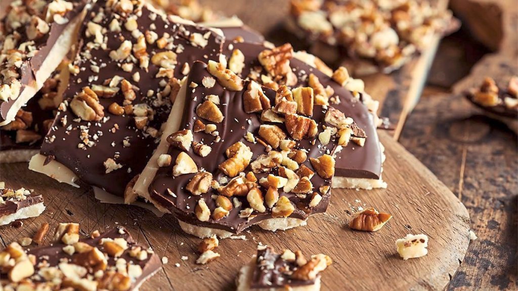 Walnut–Sea Salt Chocolate Bark sits half eaten (5 minute desserts)