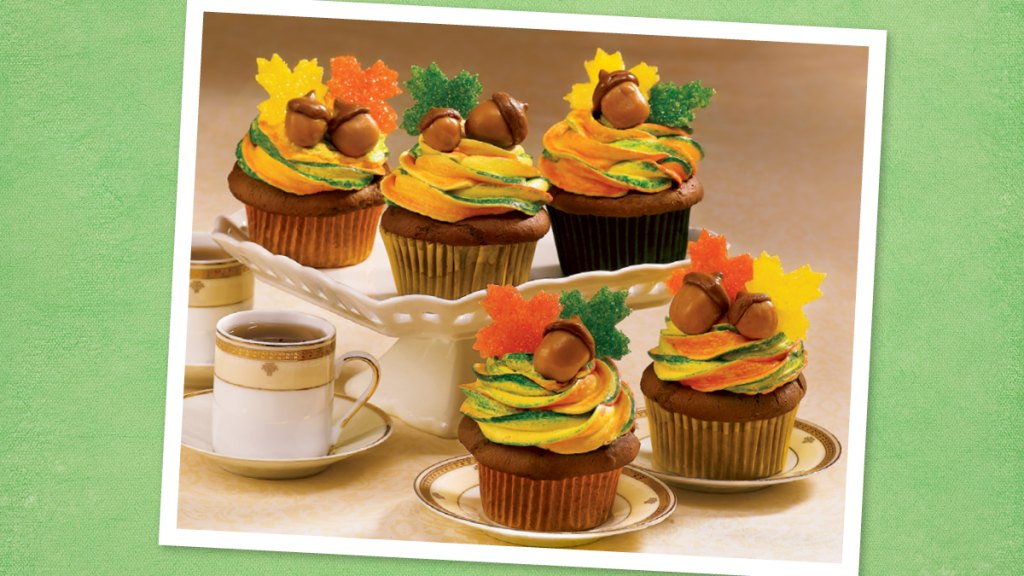 Chocolate Cranberry Cupcakes sits on a green background (thanksgiving cupcakes)
