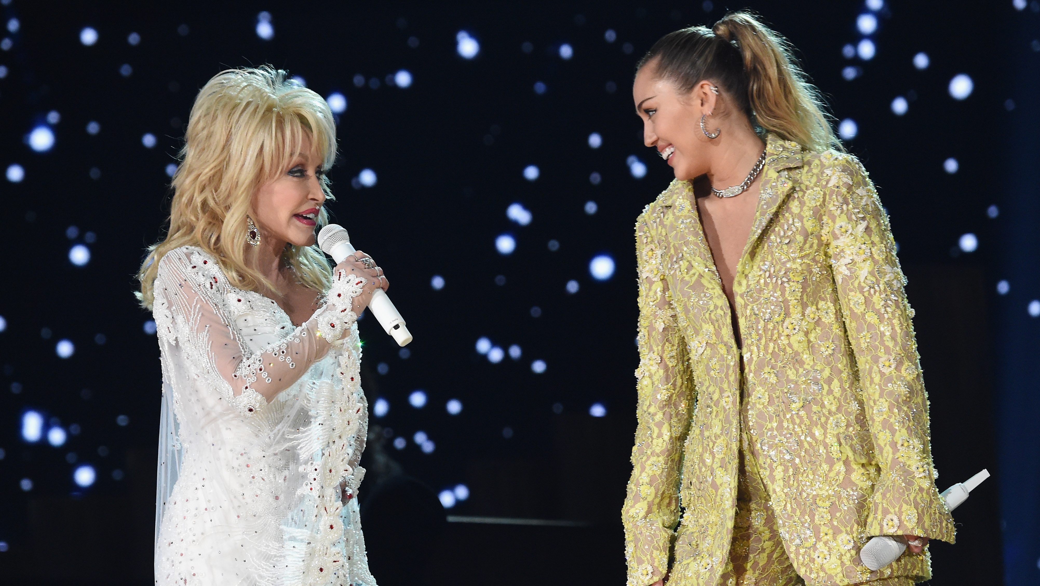 Dolly Parton and Miley Cyrus perform onstage during the 61st Annual GRAMMY Awards in 2019