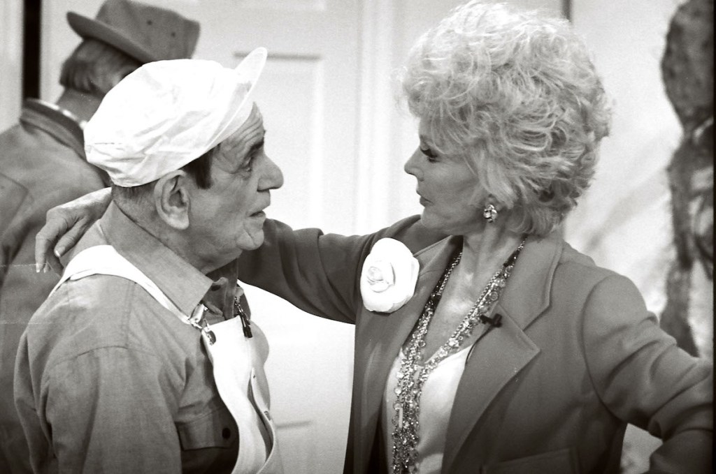 Sid Melton and Eva Gabor during Nick at Nite Green Acres Promo Shoot - 1989 at Hollywood Center Studios in Hollywood, Ca, United States. (Photo by Jeff Kravitz/FilmMagic, Inc)