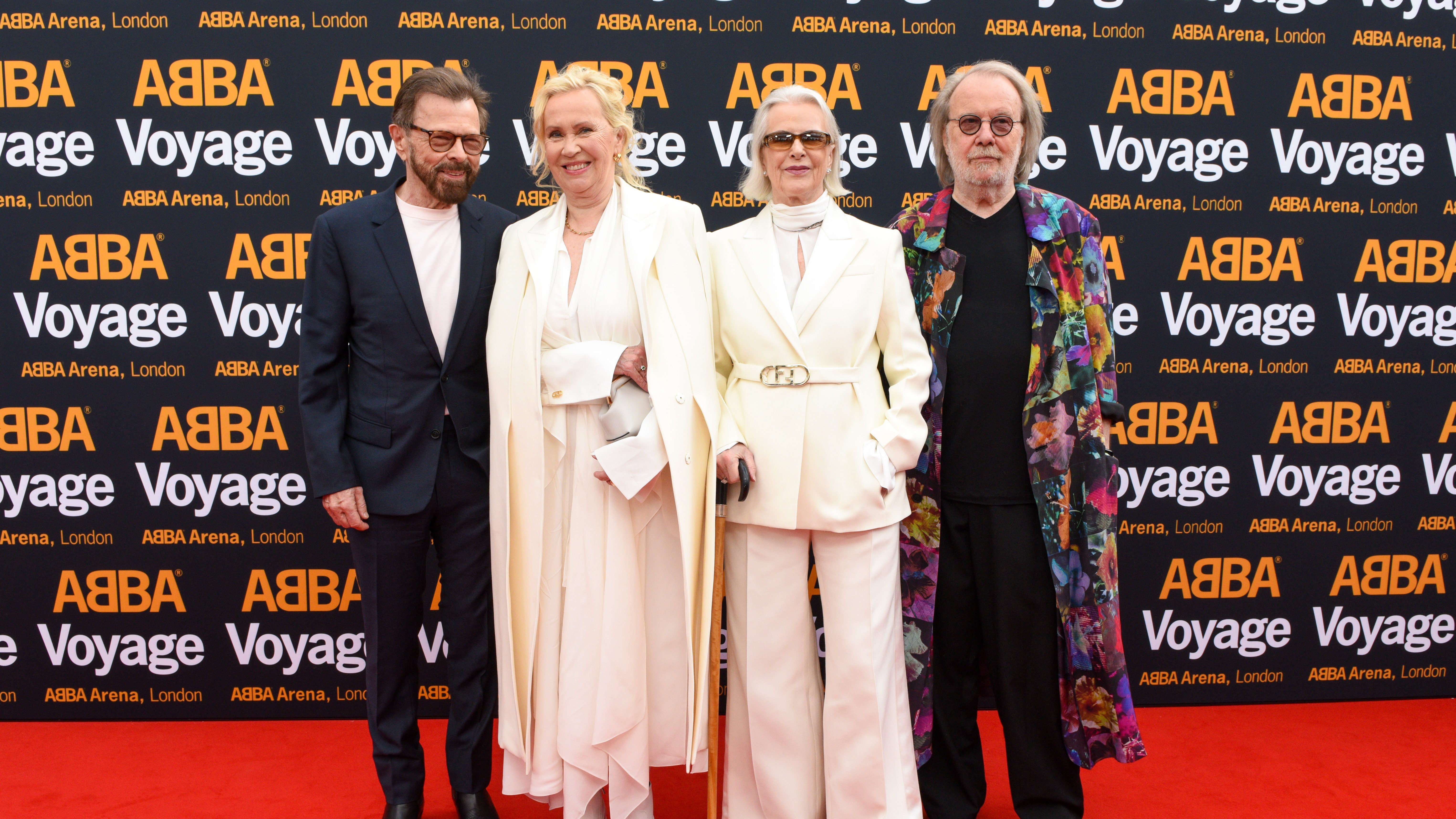 Björn Ulvaeus, Agnetha Fältskog, Anni-Frid Lyngstad and Benny Andersson attend the first performance of ABBA's "Voyage" at ABBA Arena in 2022