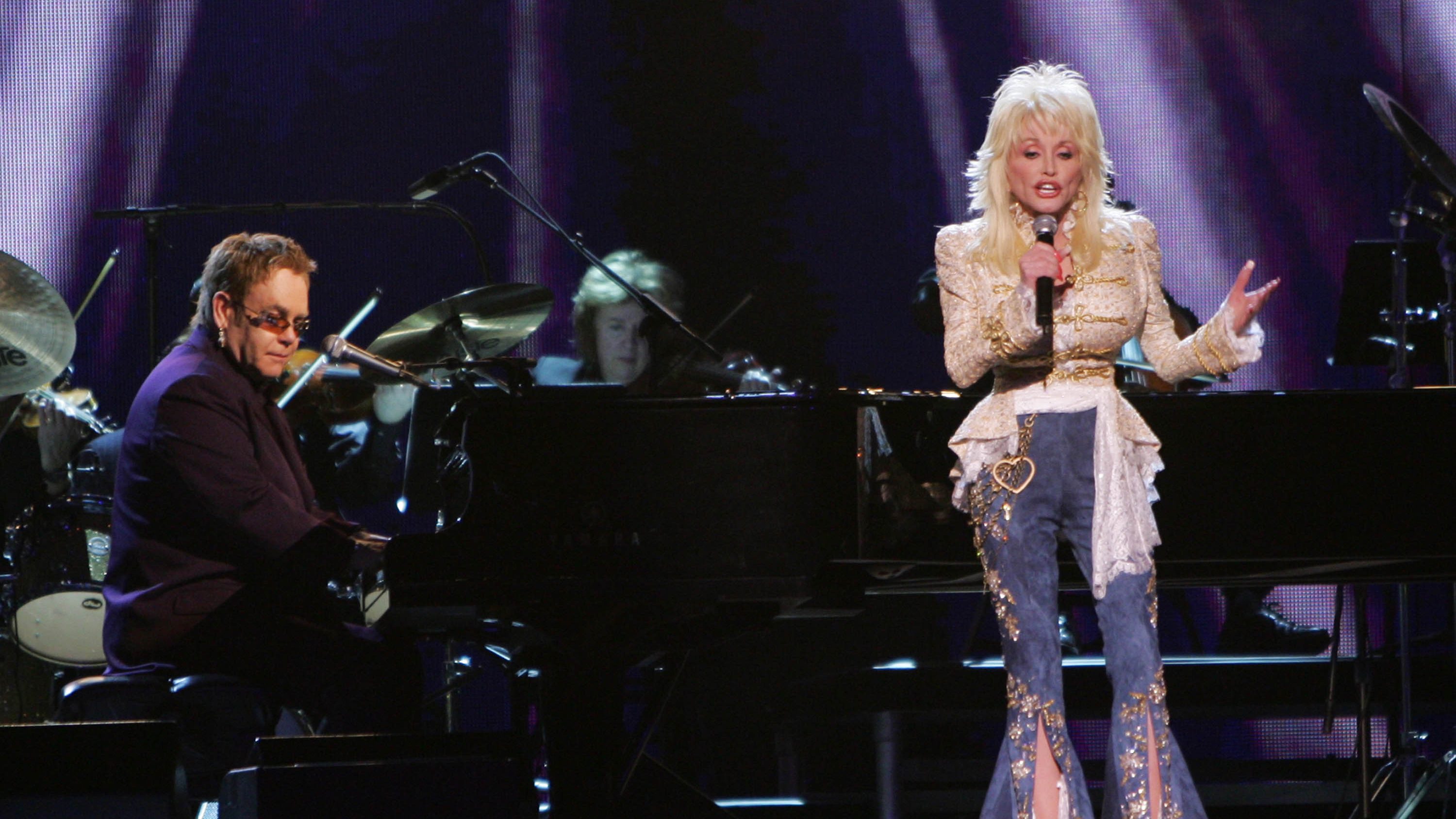 Sir Elton John and Dolly Parton perform at the 39th Annual Country Music Association Awards at Madison Square Garden in 2005