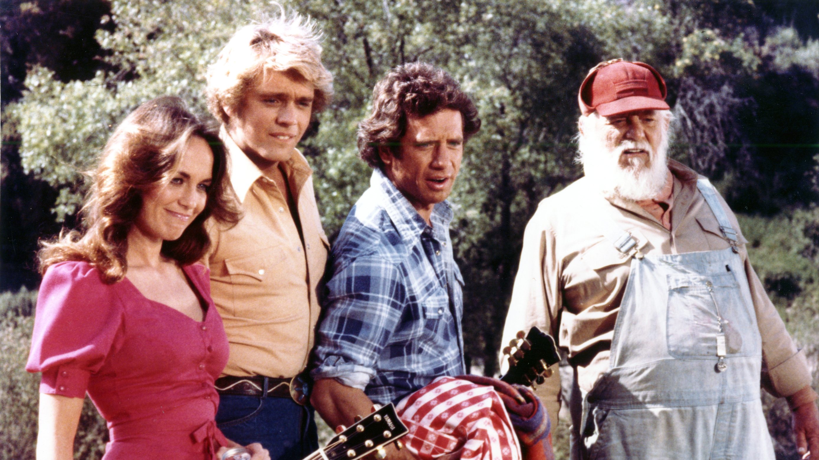 Denver Pyle, John Schneider, Catherine Bach and Tom Wopat, The Dukes of Hazzard