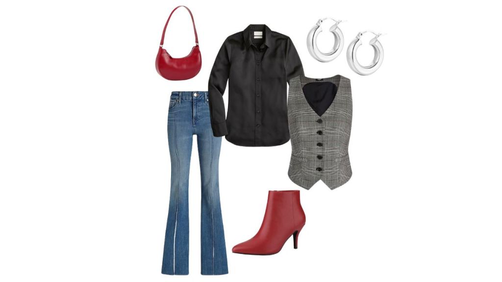 Thanksgiving outfit with flare jeans and vest