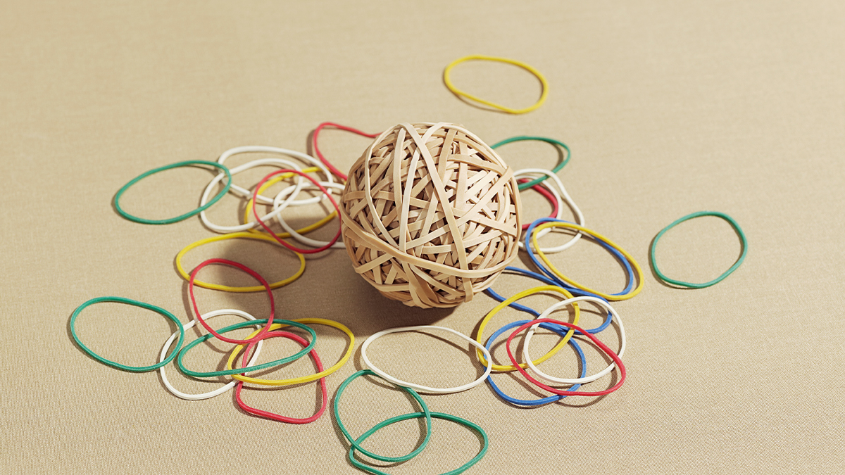 rubber bands in a ball and strewn about the table to remove a stripped screw