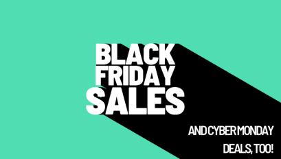 A Canva Image with a mint green background and black and white text reading 'Black Friday Sale and Cyber Monday Deals Too'
