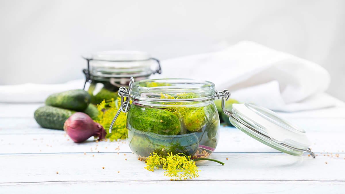 pickles in a candle jar