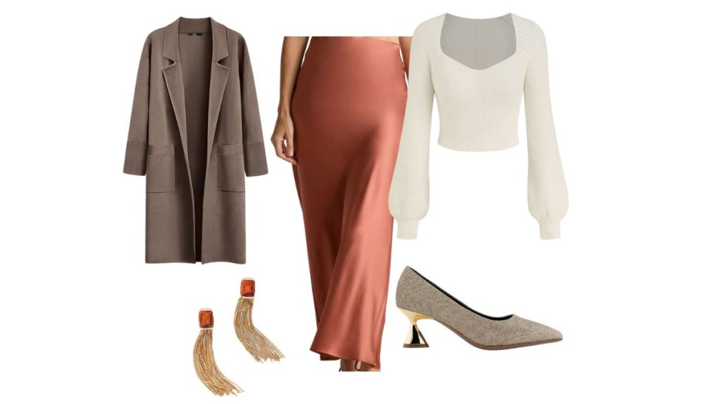 Thanksgiving outfit satin midi skirt