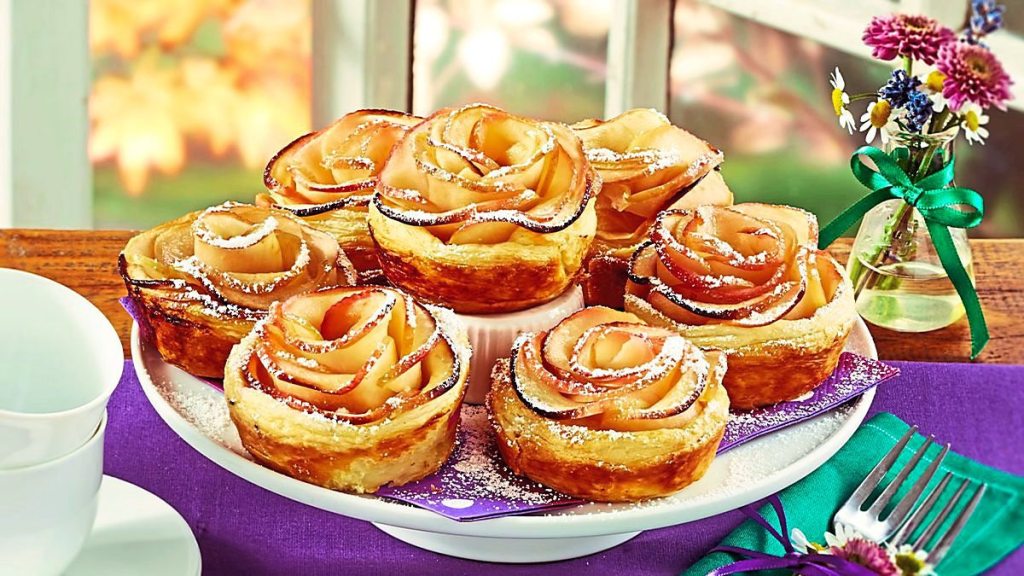 Apple Rose Tartlets sits looking great (Easy desserts with few ingredients).