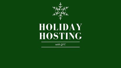 A Canva graphic that reads 'Holiday Hosting with QVC'