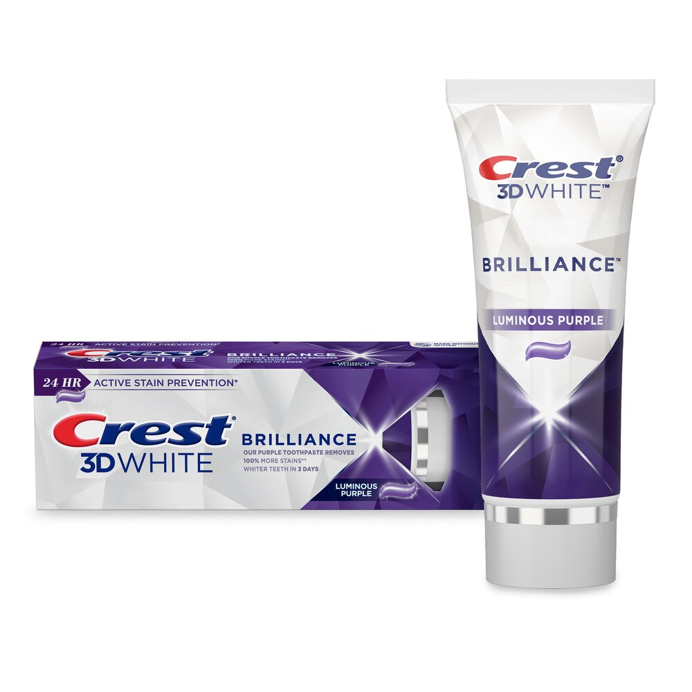 Product photo of Crest 3D White Brilliance Luminous Purple Toothpaste, a purple toothpaste