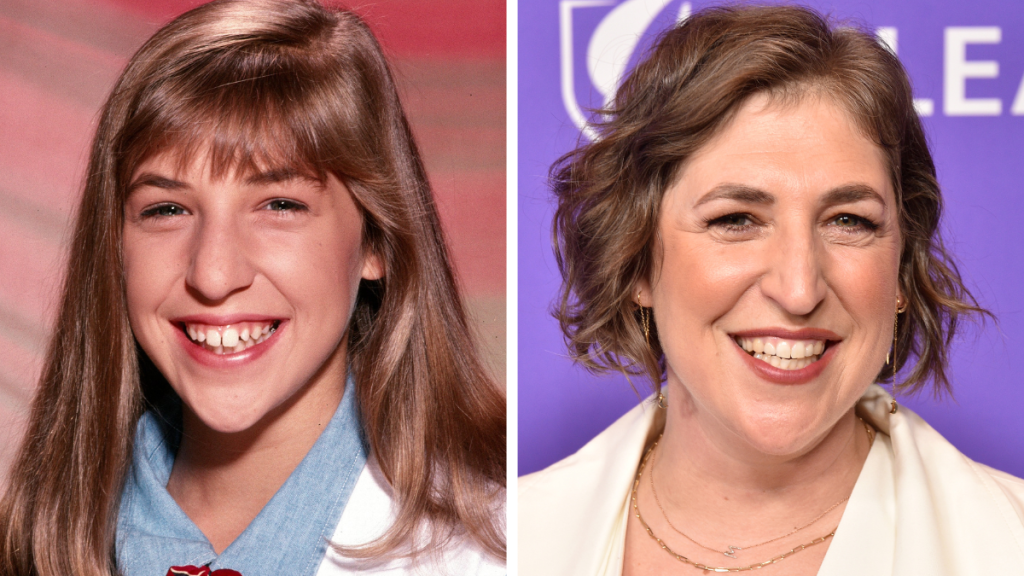 Mayim Bialik from the Beaches cast. Left: 1990; Right: 2023