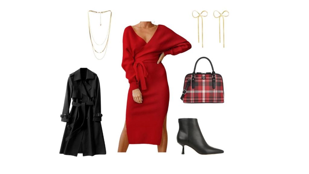 Red wrap dress Christmas party outfit