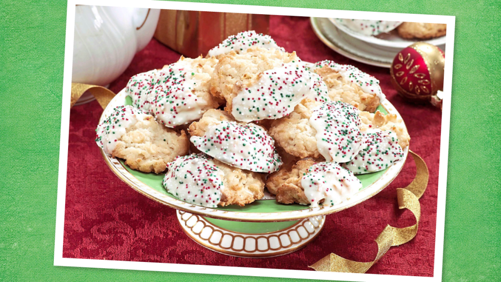 White Chocolate-Dipped Coconut Cookies (easy christmas cookie recipes with few ingredients)
