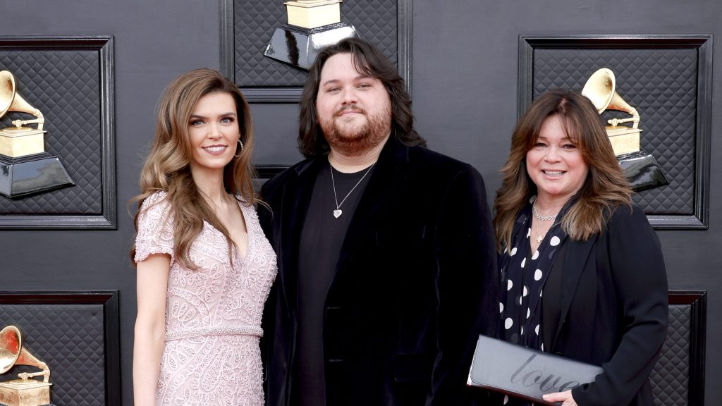 Andraia Allsop, Wolfgang Van Halen and Valerie Bertinelli attend the 64th Annual GRAMMY Awards, 2022
