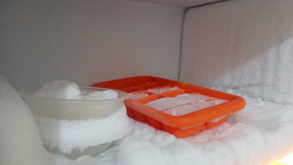 A build up of ice in the freezer
