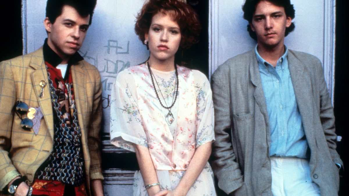 Jon Cryer, Molly Ringwald and Andrew McCarthy on set of Pretty In Pink, 1986