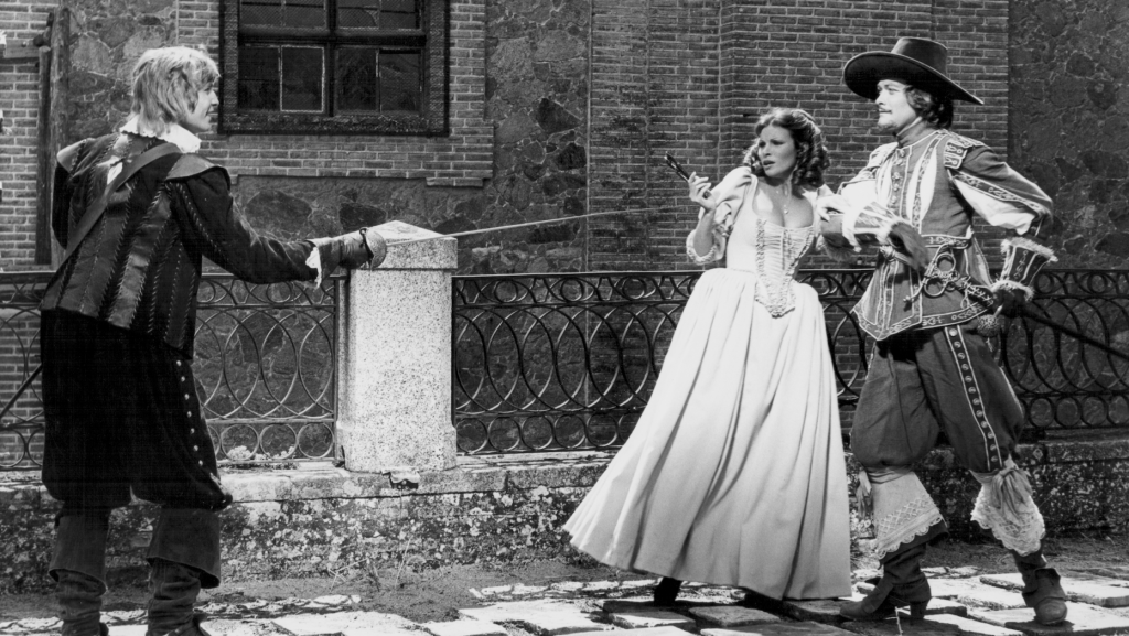 Michael York, Simon Ward and Raquel Welch, The Three Musketeers, 1973