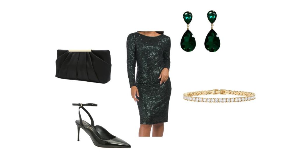 Green sequin dress Christmas party outfit