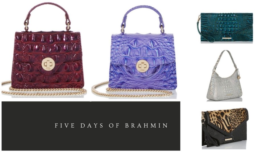 A collage of Brahmin bags for their 'Five Days of Brahmin' collection releasing daily from Dec. 5-9, 2023.