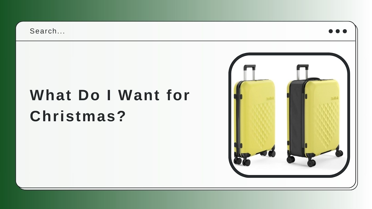 An image with an internet tab and text that reads 'What do I want for Christmas' next to a picture of Rollink luggage.