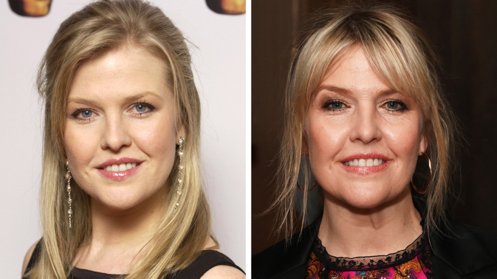Ashley Jensen from the Ugly Betty cast. Left: 2006; Right: 2023